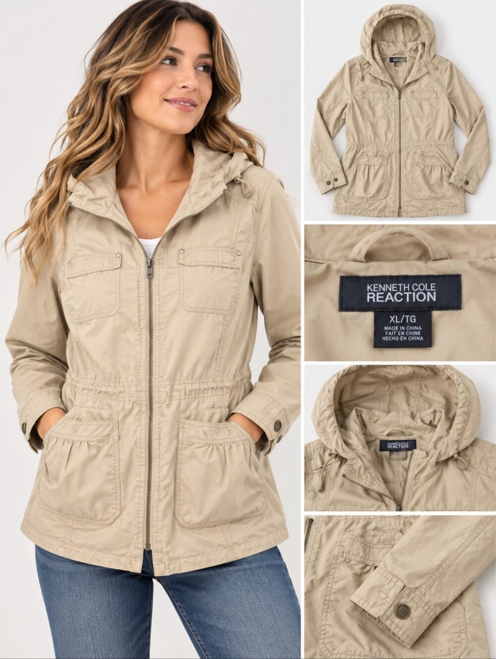 Kenneth Cole Reaction Beige Hooded Jacket